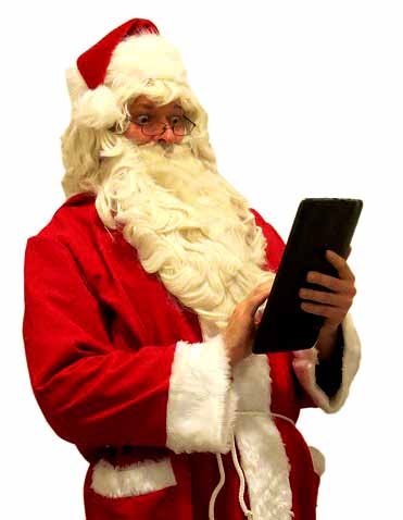 Santa using iPad to calculate his trip.