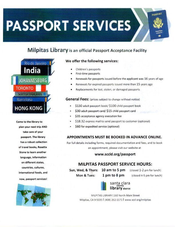 Passport Services at Milpitas Library