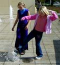 Girls Playing in City Hall Fountain