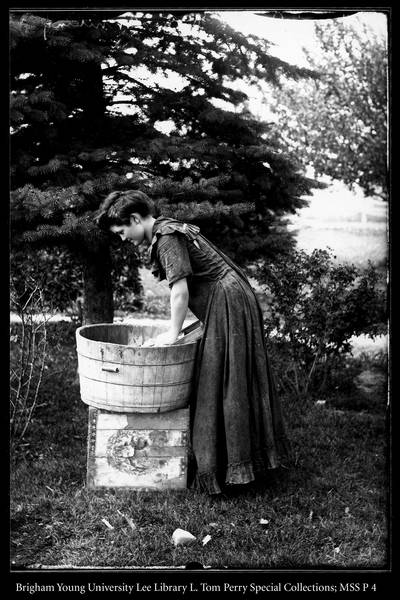 Woman Washing Clothes Old Fashioned Way